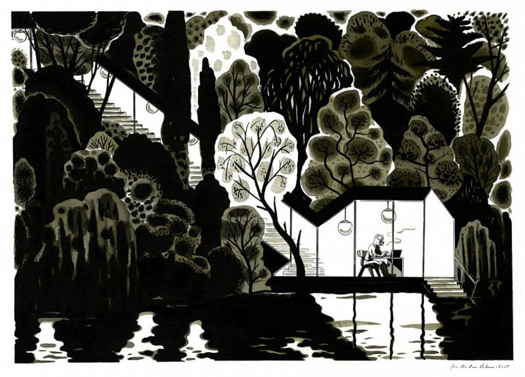 Jan van der Veken Imaginary workspace *1 gyclee, gesigneerd 44x60cm.