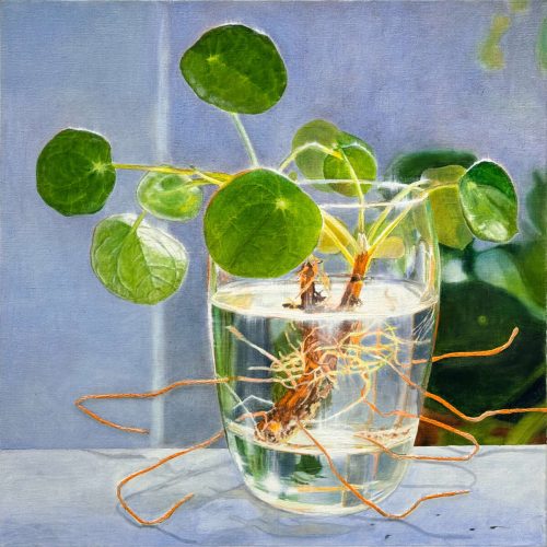Nikkie le Nobel Plant sample 10 Oil on canvas & embroidery 80x80 cm.