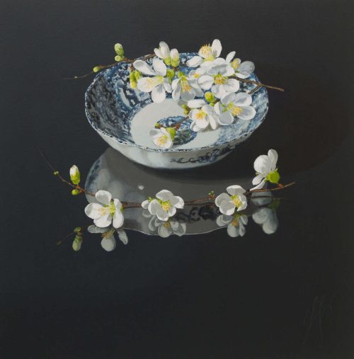 Sasja Wagenaar Japanse kweepeer acrylverf op doek 100 x 100 cm.