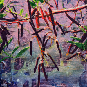 Nikkie le Nobel Echoes of a garden 14 ​Acrylic, oil and embroidery on canvas 