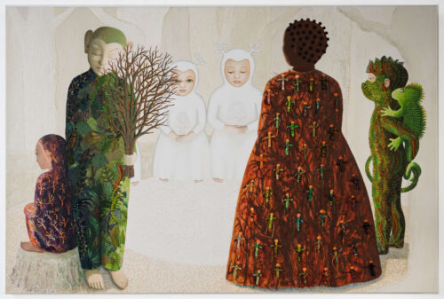 Lon Buttstedt Tree family Acrylverf, textiel op linnen 